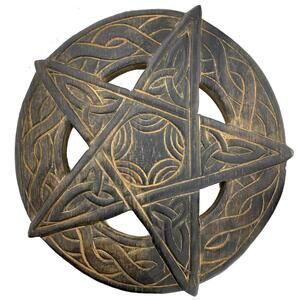 Pentagram Celtic Wall Art Wood Wall Sculpture- Hanging Carved Home Décor 11.25”